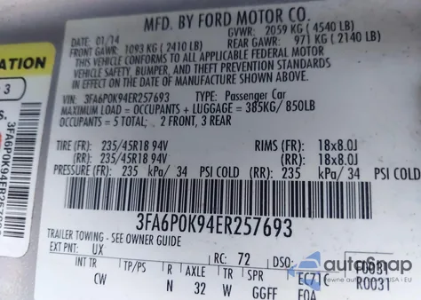 2014 Ford Fusion Titanium from USA, damaged, VIN 3FA6P0K94ER257693